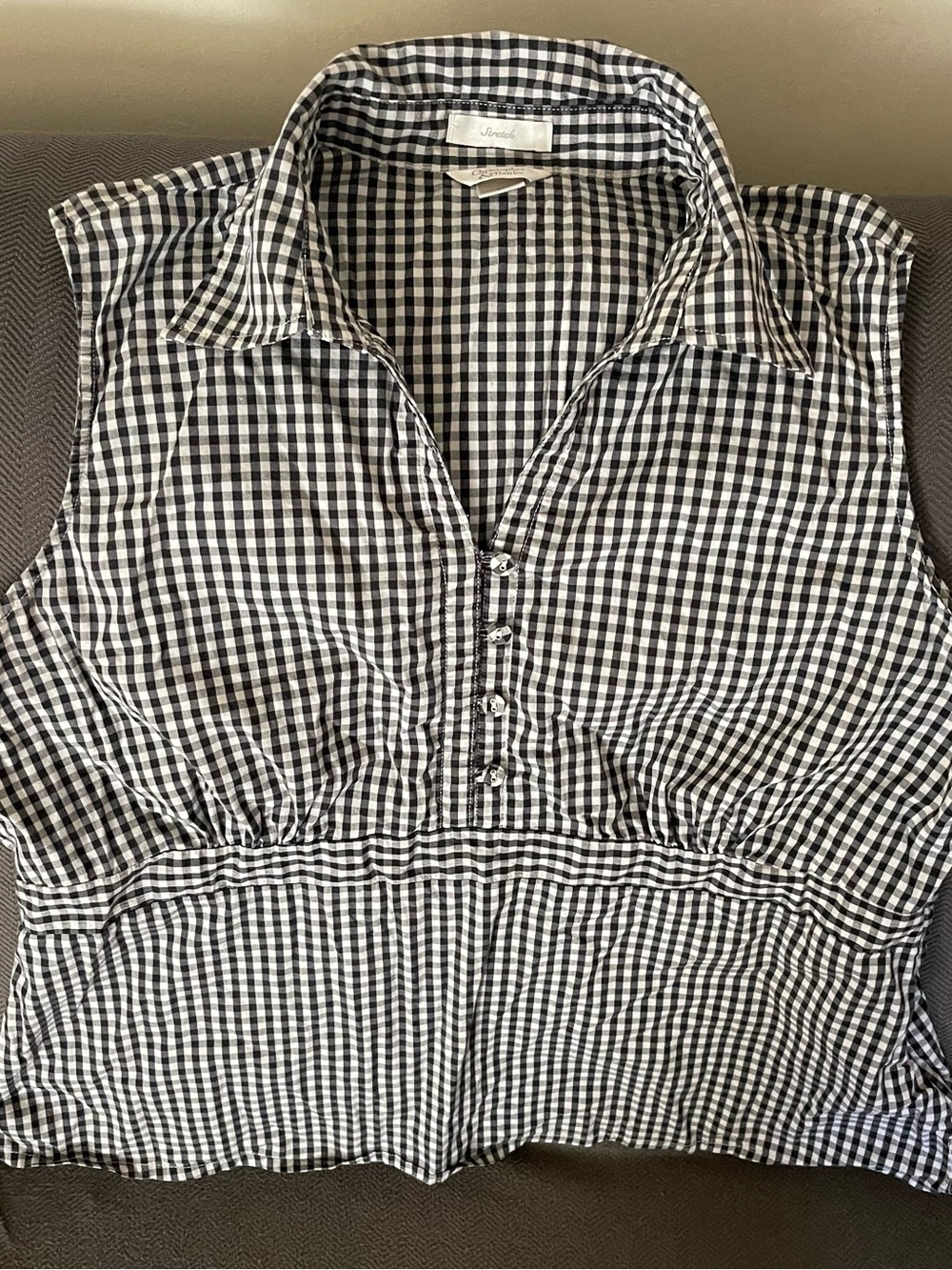 Christopher & Banks Black and White Gingham Sleeveless Button-Front Top